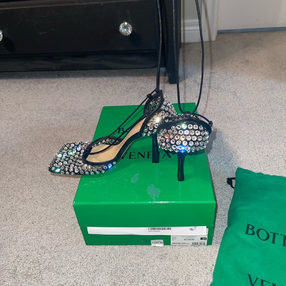 Bottega Veneta Black Crystal-Embellished Heels 38.5 Brand New in Box - Picture 9 of 9